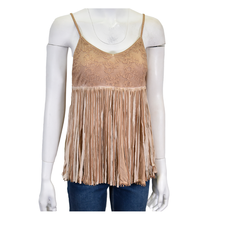 Cowgirl Hardware Cowgirl Hardware Lace Fringe Camisole Suede - Tan