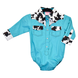 Cowgirl Hardware Cowgirl Hardware Cow Print Romper - Turquoise