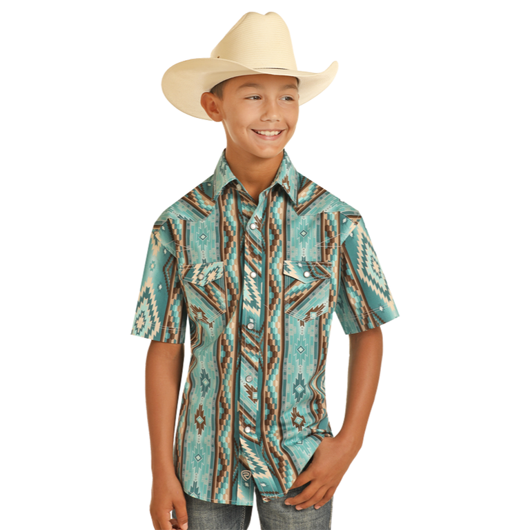 Rock and Roll Rock And Roll Aztec Snap S/S Shirt - Turquoise