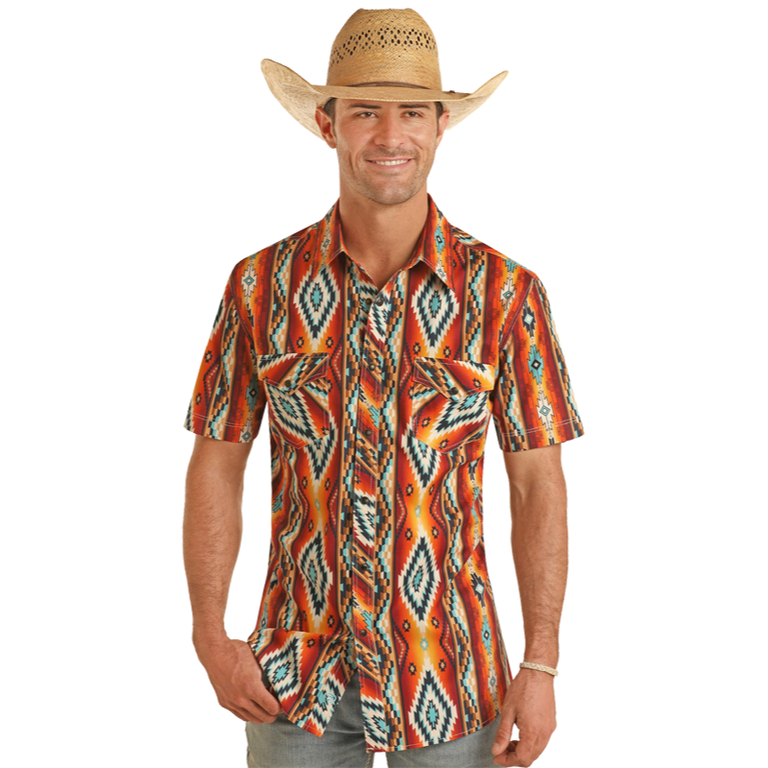 Rock and Roll Rock And Roll Aztec Snap S/S Shirt - Orange