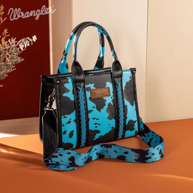 Wrangler Wrangler Cow Print Concealed Carry Tote/Crossbody - Turquoise