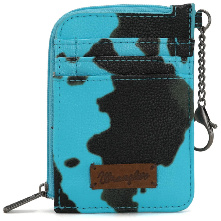 Wrangler Wrangler Cow Print Mini Zip Card Case - Turquoise