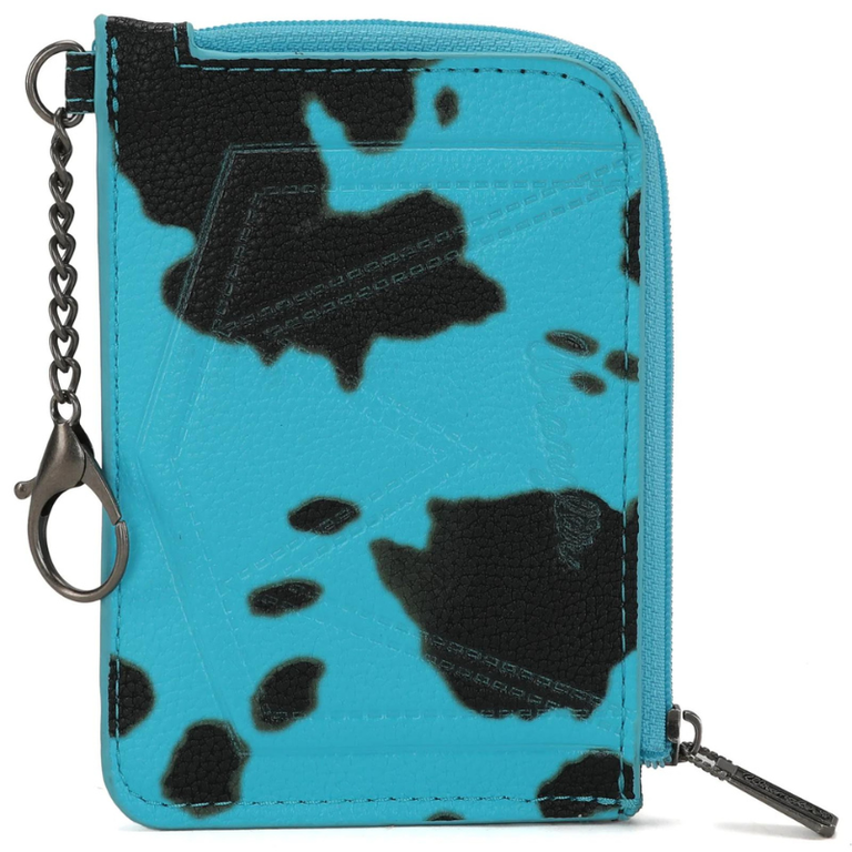 Wrangler Wrangler Cow Print Mini Zip Card Case - Turquoise