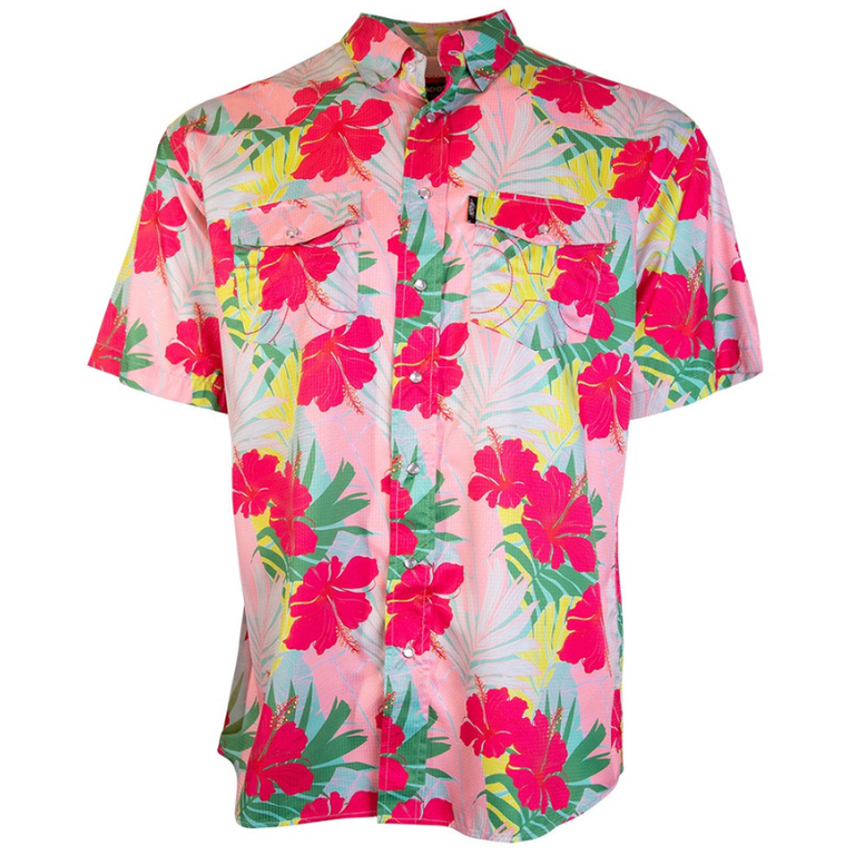 Hooey Hooey Sol Snap S/S Shirt - Pink/Green/Blue Palm Tree Print