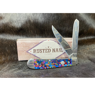 Whiskey Bent Rusted Nail Cutlery Blue Infused Trapper Knife