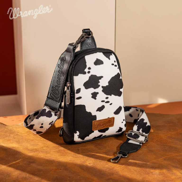 Wrangler Wrangler Cow Print Crossbody/Sling Chest Bag - Black/White