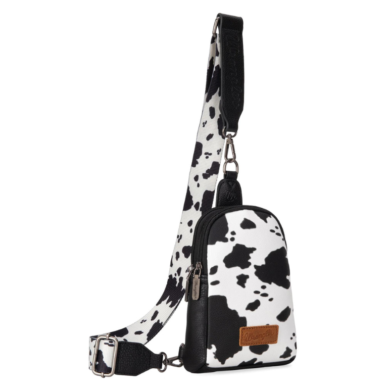 Wrangler Wrangler Cow Print Crossbody/Sling Chest Bag - Black/White