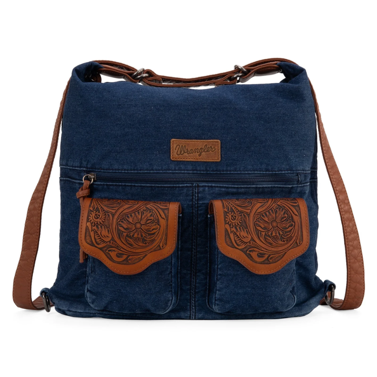 Wrangler Wrangler Floral Tooled Denim Hobo/Crossbody Backpack (Convertible) - Navy