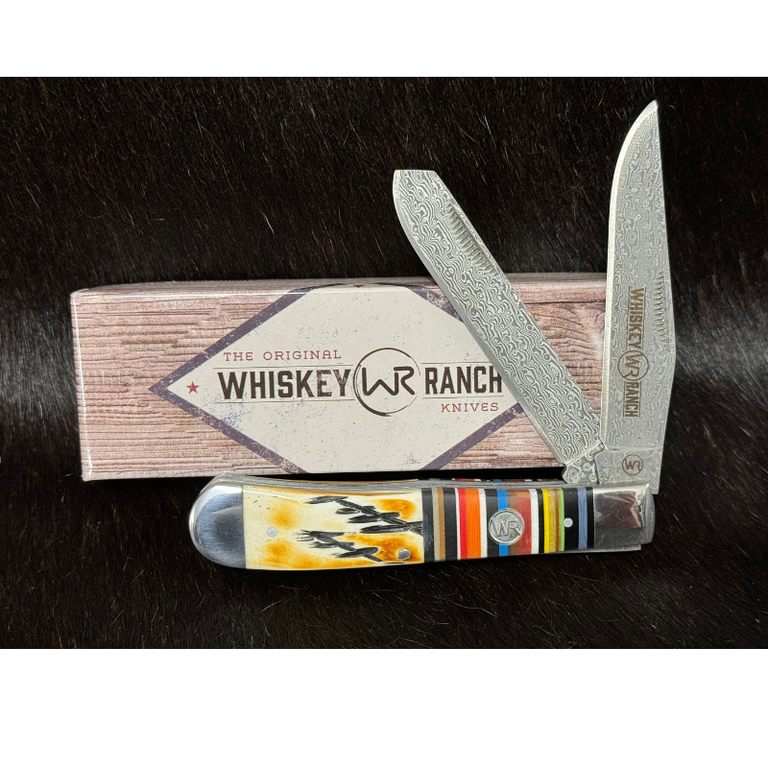 Whiskey Bent Whiskey Ranch Bone Damascus Trapper Knife