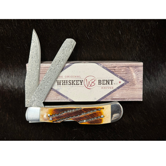 Whiskey Bent Whiskey Bent Bone Damascus Trapper/Bullcutter Knife