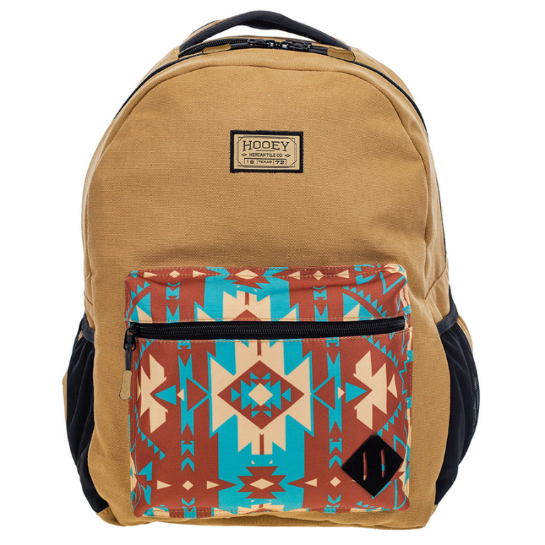 Hooey Hooey Recess Backpack Tan Body With Red/Tan/Turquoise Aztec Pattern