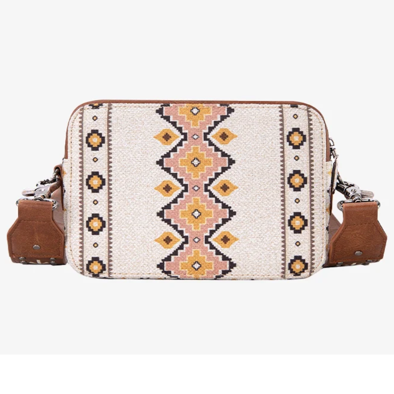 Wrangler Wrangler Aztec Printed Crossbody Purse With Wallet Compartment - Coffee