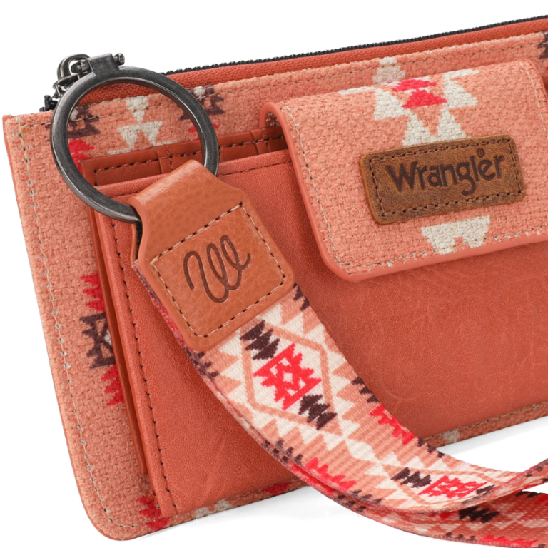 Wrangler Wrangler Aztec Print Bifold Wallet Wristlet - Orange