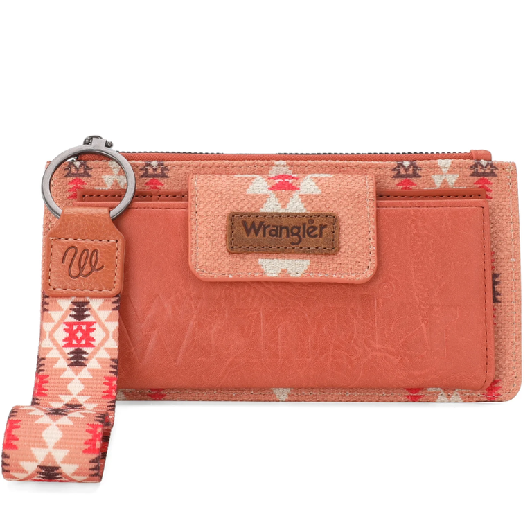 Wrangler Wrangler Aztec Print Bifold Wallet Wristlet - Orange