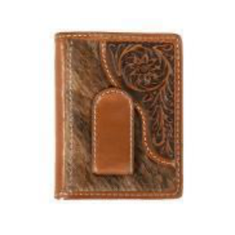 Nocona Nocona Hair On Tooled Leather Bifold Money Clip
