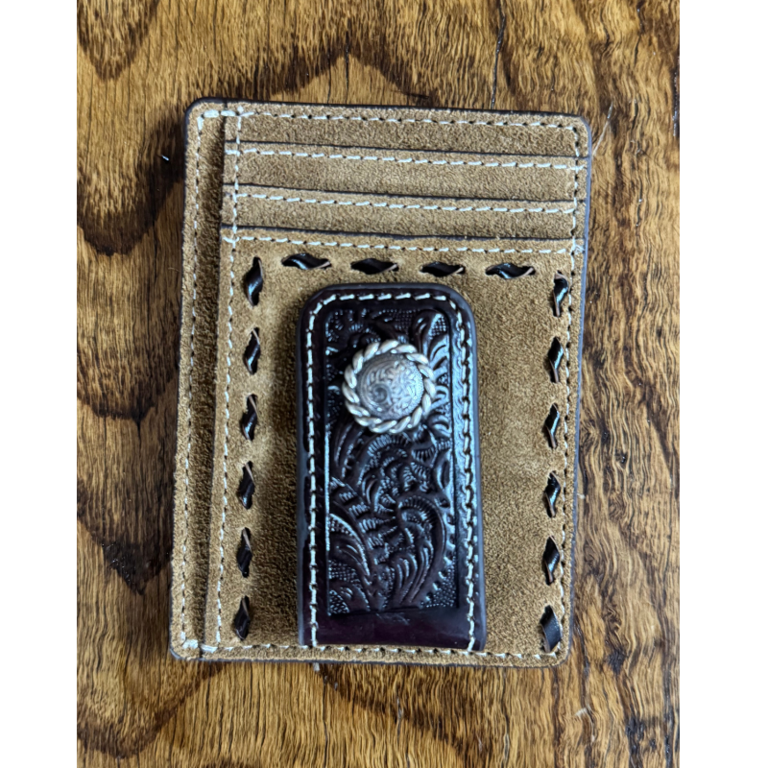 Nocona Nocona Tan Floral Inlay Roughout Money Clip
