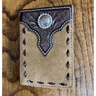 Nocona Nocona Tan Floral Overlay Roughout Trifold Wallet