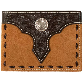 Nocona Ariat Tan Floral Overlay Roughout Passcase Wallet