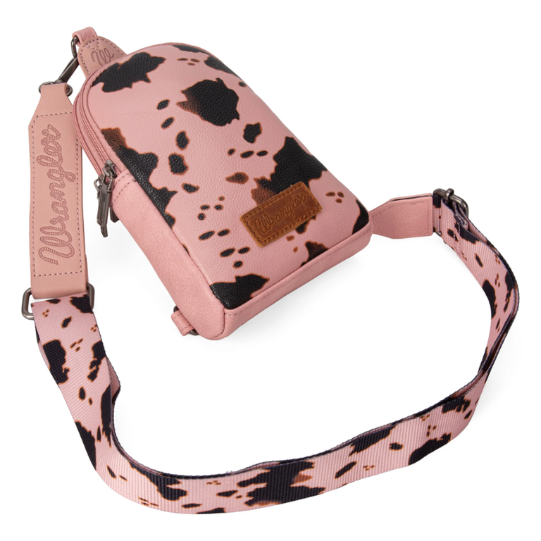 Wrangler Wrangler Cow Print Crossbody/Sling Chest Bag - Pink