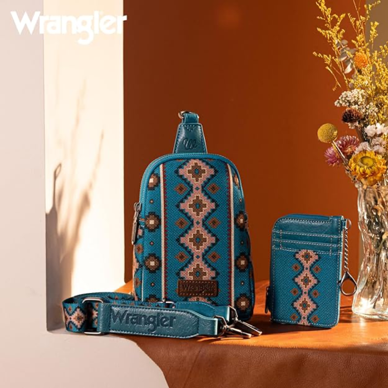 Wrangler Wrangler Aztec Print Crossbody/Sling Chest Bag With Zip Card Holder - Dark Turquoise