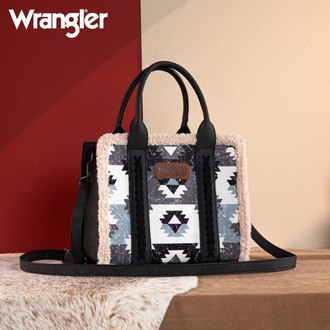 Wrangler Wrangler Sherpa Southwestern Print Small Canvas Tote/Crossbody - Black
