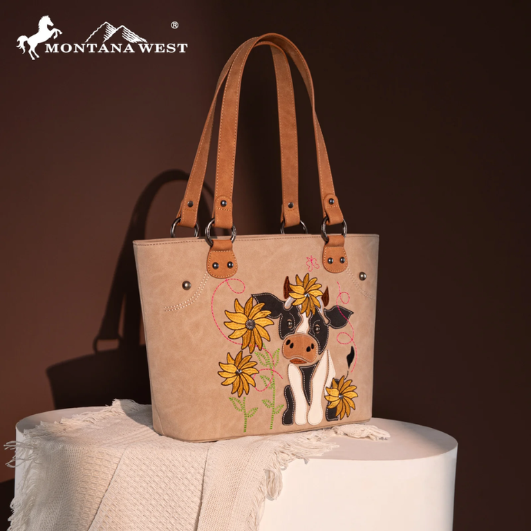 Montana West Embroidered Collection Concealed Carry Tote - Cow