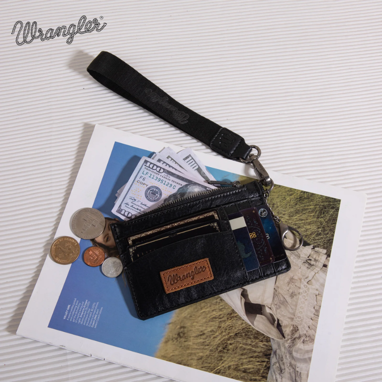 Wrangler Wrangler Solid Color Key Chain/Wristlet Card Wallet - Black