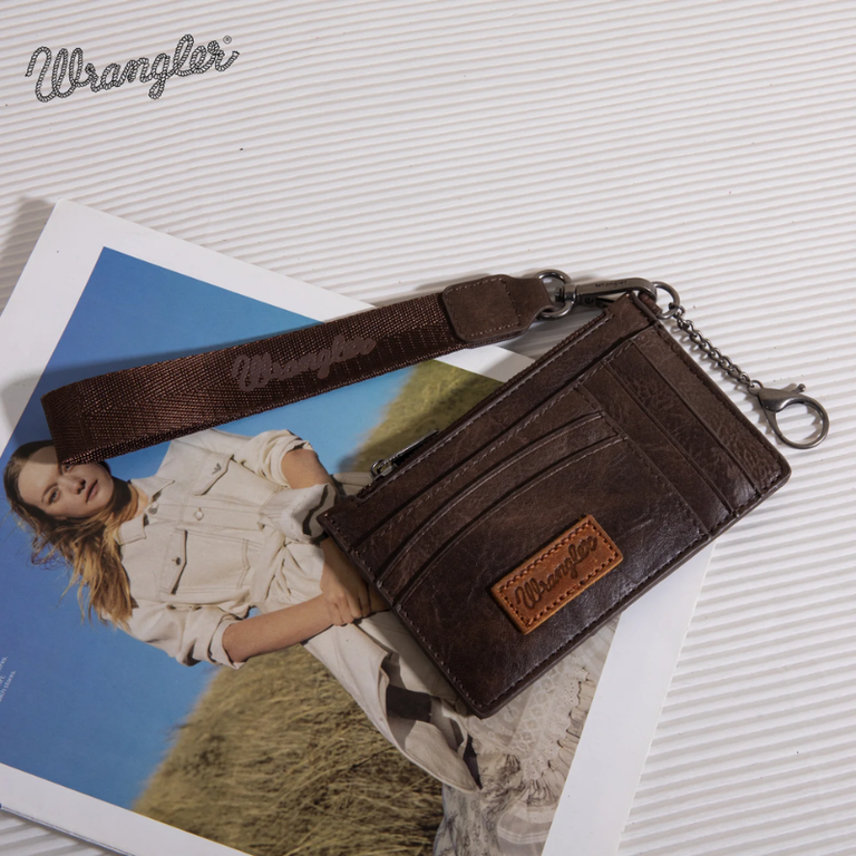 Wrangler Wrangler Solid Color Key Chain/Wristlet Card Wallet - Coffee