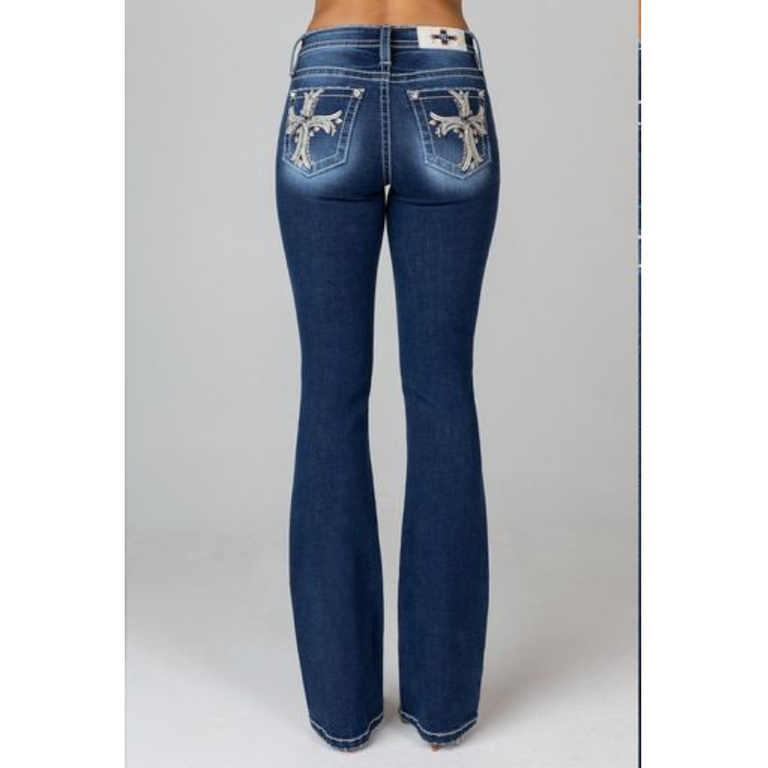 Miss Me Miss Me Leather Cross Pocket Mid Rise Boot Cut Jeans