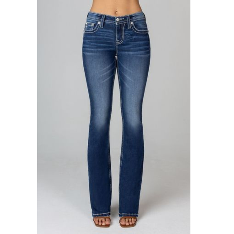 Miss Me Miss Me Leather Cross Pocket Mid Rise Boot Cut Jeans
