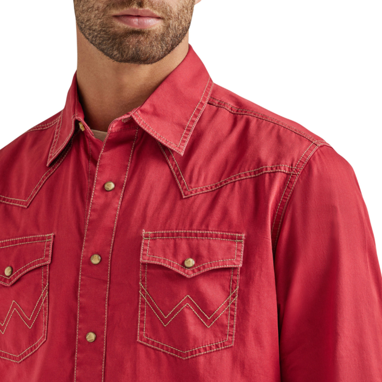 Wrangler Wrangler Retro Modern Fit Red L/S Pearl Snap Shirt