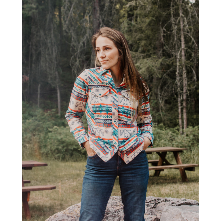 Outback Trading Co Outback Lorelei Performance Shirt - Tan/Turquoise