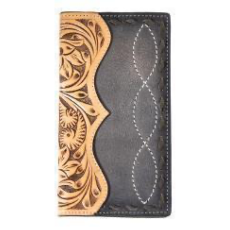 3D 3D Hand Tooled Floral Buck Lace Rodeo Wallet - Black/Brown