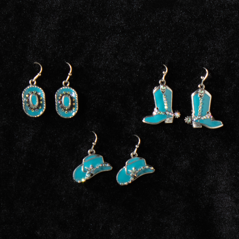 Silver Strike Silver Strike Cowboy Hats and Boots Turquoise Earring Set