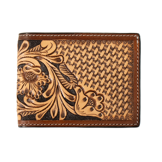 3D 3D Hand Tooled Floral Basketweave Bifold Wallet