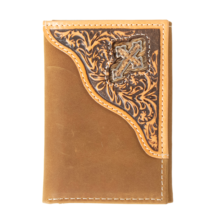 3D 3D Cross Concho Floral Embossed Trifold Wallet