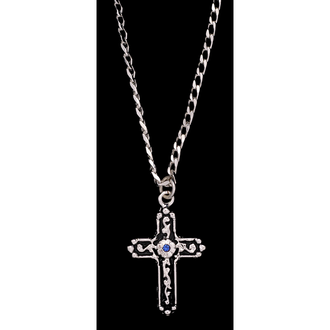 Silver Strike Silver Strike Black Inlay Cross With Blue Stone Necklace