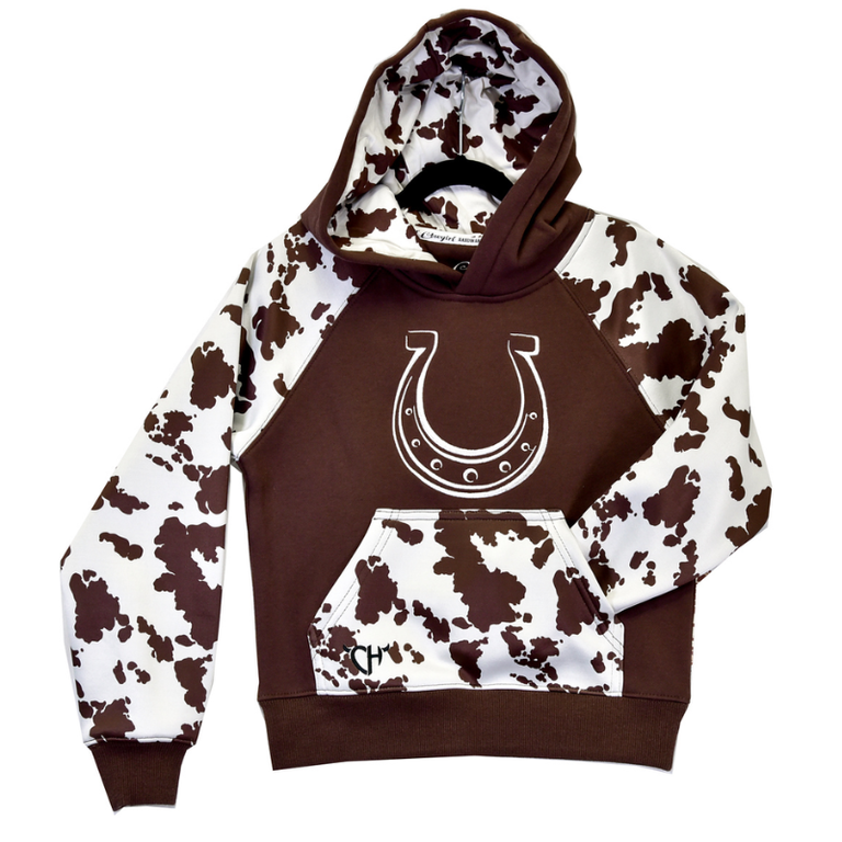 Cowgirl Hardware Cowgirl Hardware Horseshoe Fleece Hoodie - Youth - Cow Print