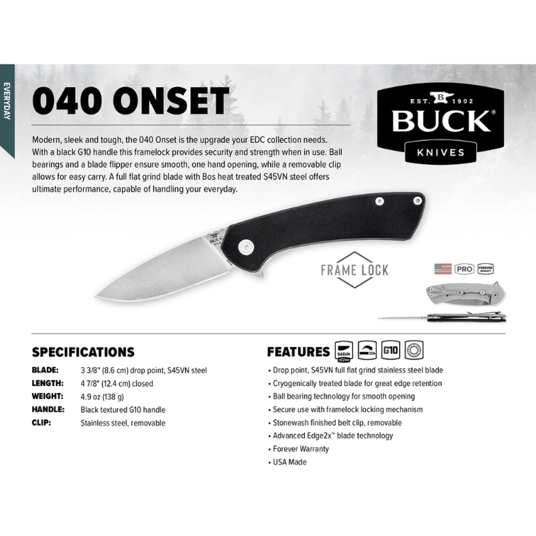 Buck Buck Onset Flipper Knife - Black