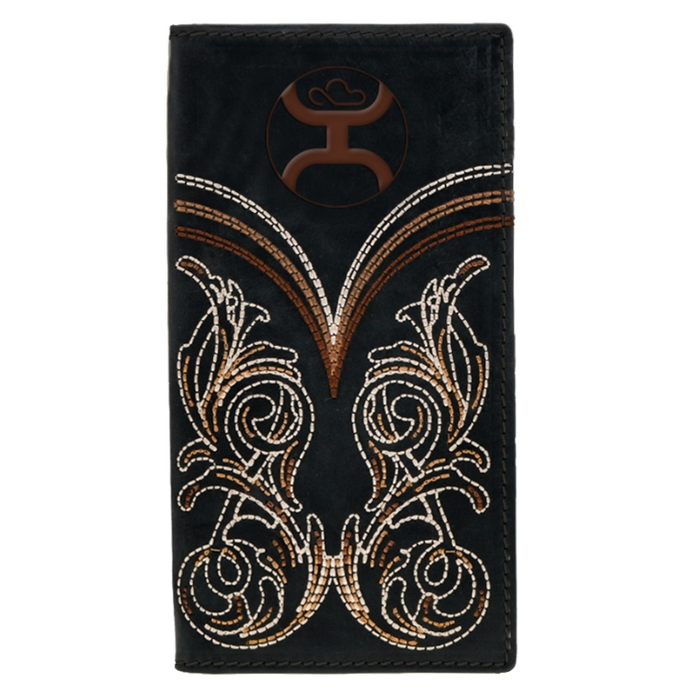 Hooey Hooey Ranger Logo And Boot Stitch Filigree Embroidered Black Rodeo Wallet