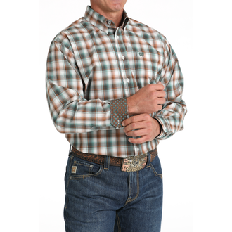 Cinch Cinch L/S Plaid Shirt - Orange/Green/Brown