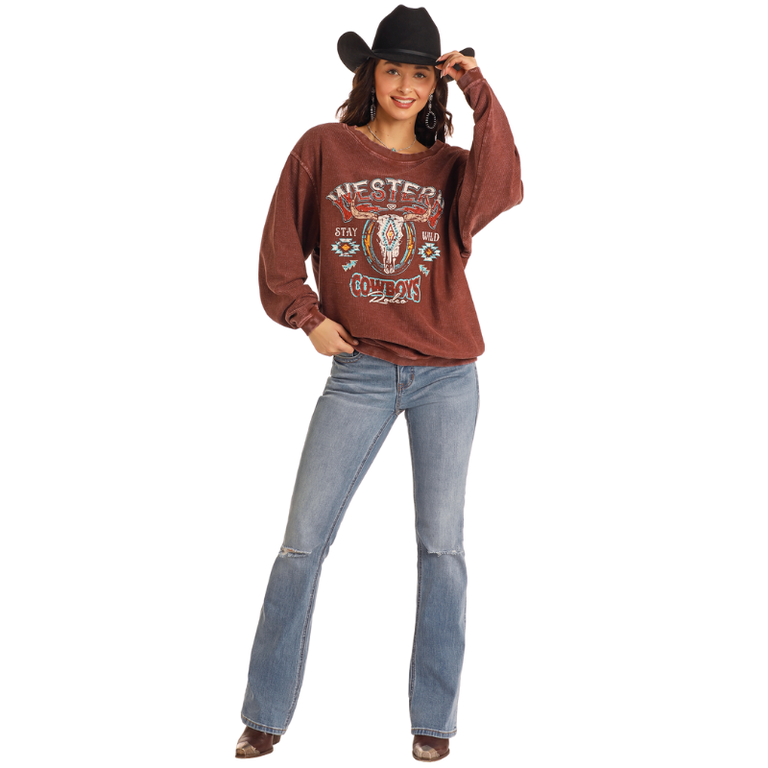 Rock and Roll Rock And Roll Western Cowboys Ribbed Pullover