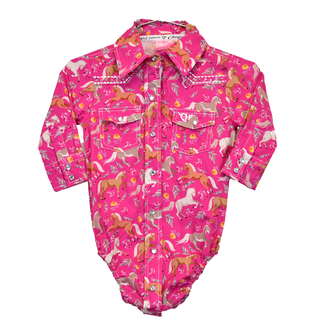 Cowgirl Hardware Cowgirl Hardware Horse/Flowers L/S Romper - Pink