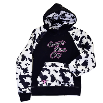 Cowgirl Hardware Cowgirl Hardware Cowgirls Don't Cry Fleece Hoodie - Black/White Cow Print