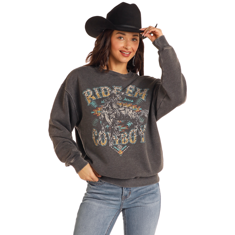 Rock and Roll Rock And Roll Oversized Ride Em Cowboy Sweatshirt - Black