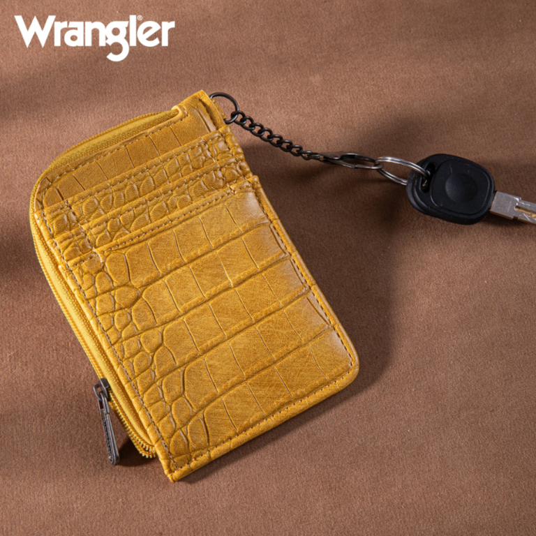 Wrangler Wrangler Croc Print Mini Zip Card Case - Mustard