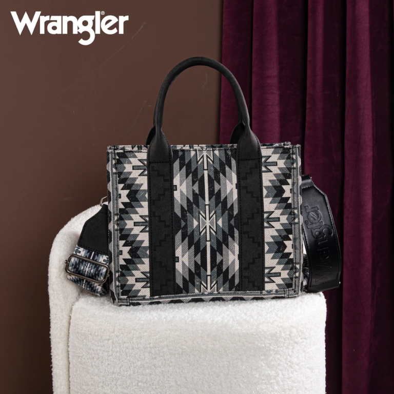 Wrangler Wrangler Southwestern Pattern Dual Sided Print Concealed Carry Tote/Crossbody - Black