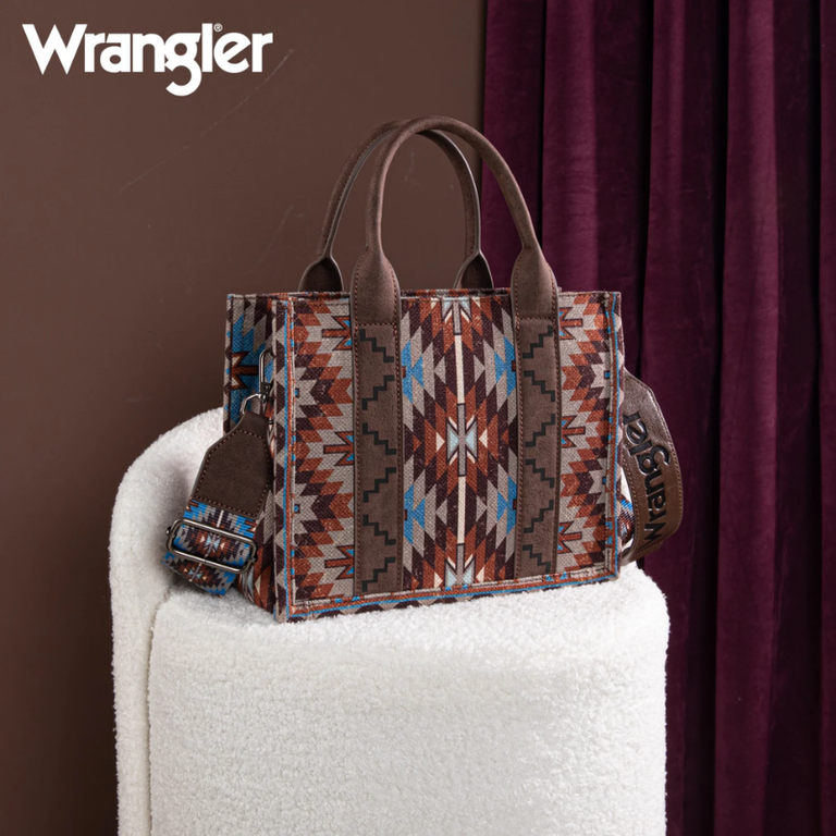 Wrangler Wrangler Southwestern Pattern Dual Sided Print Concealed Carry Tote/Crossbody - Coffee