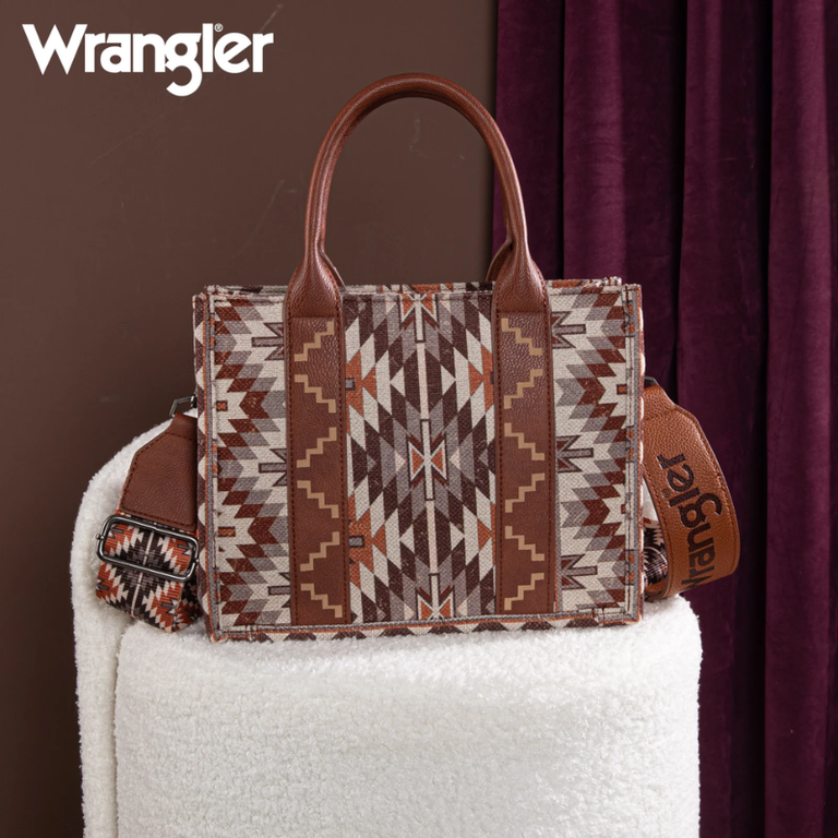Wrangler Wrangler Southwestern Pattern Dual Sided Print -Tote/Crossbody - Brown