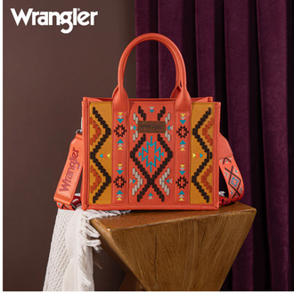 Wrangler Wrangler Aztec Embroidered Whipstitch Tote/Crossbody - Orange